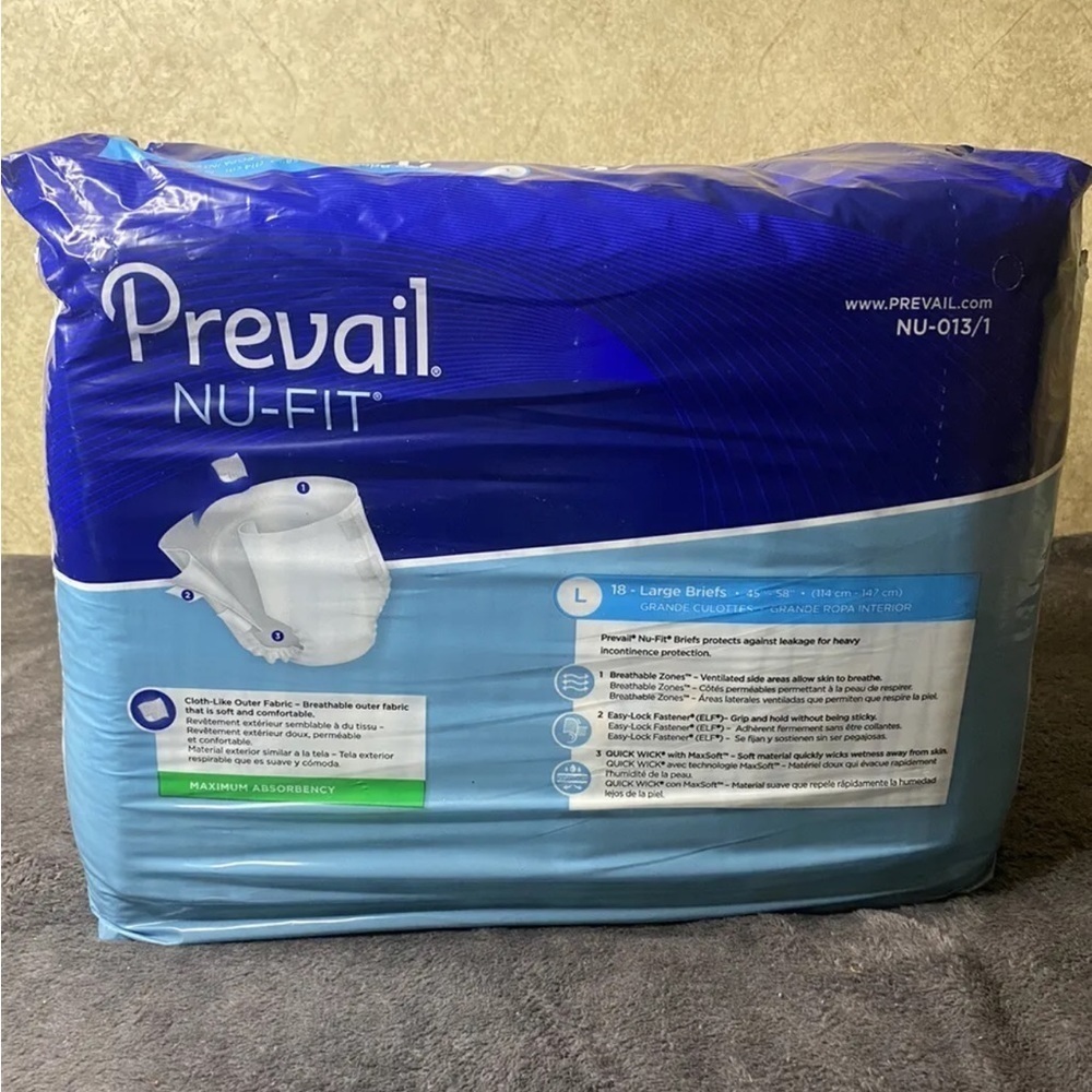 PREVAIL Nu-Fit 18ct LARGE 45-58" Daily Briefs ADULT Protective UNDERWEAR Diaper - Picture 2 of 9